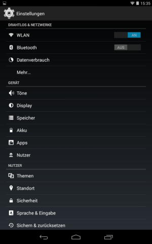 Das Men&uuml; sieht &auml;hnlich den Standardeinstellungen Androids aus. (Screenshot: Golem.de)